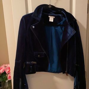Teal velvet biker jacket